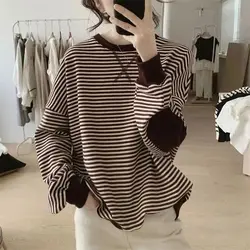 Spring and Autumn Women's Pullover Round Neck Long Sleeve Solid Printing Striped Patchwork Bow Loose Hoodies Fashion Casual Tops