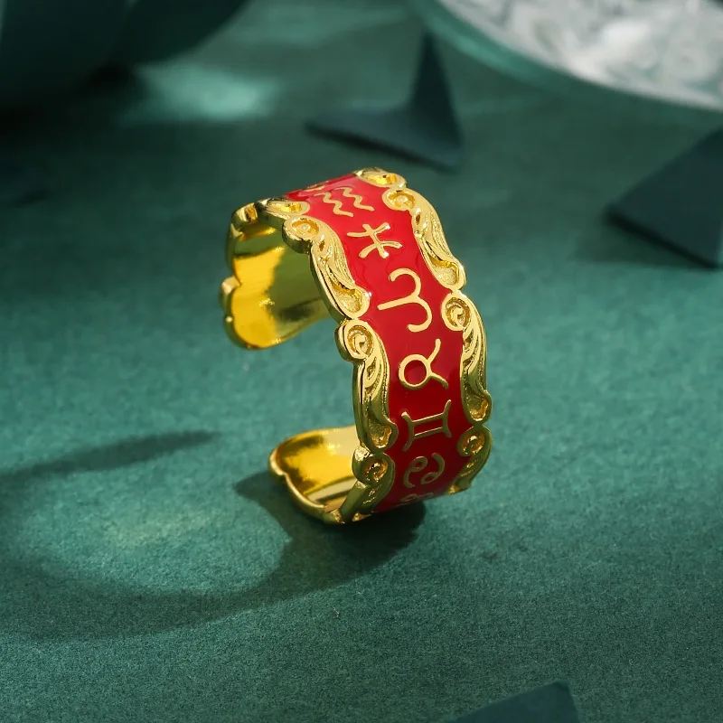 

Red Resin Inlay Adjustable Ring,Mysterious Hidden Message Spinner Ring, Unique Statement Band, Gothic Stacking Jewelry for Women