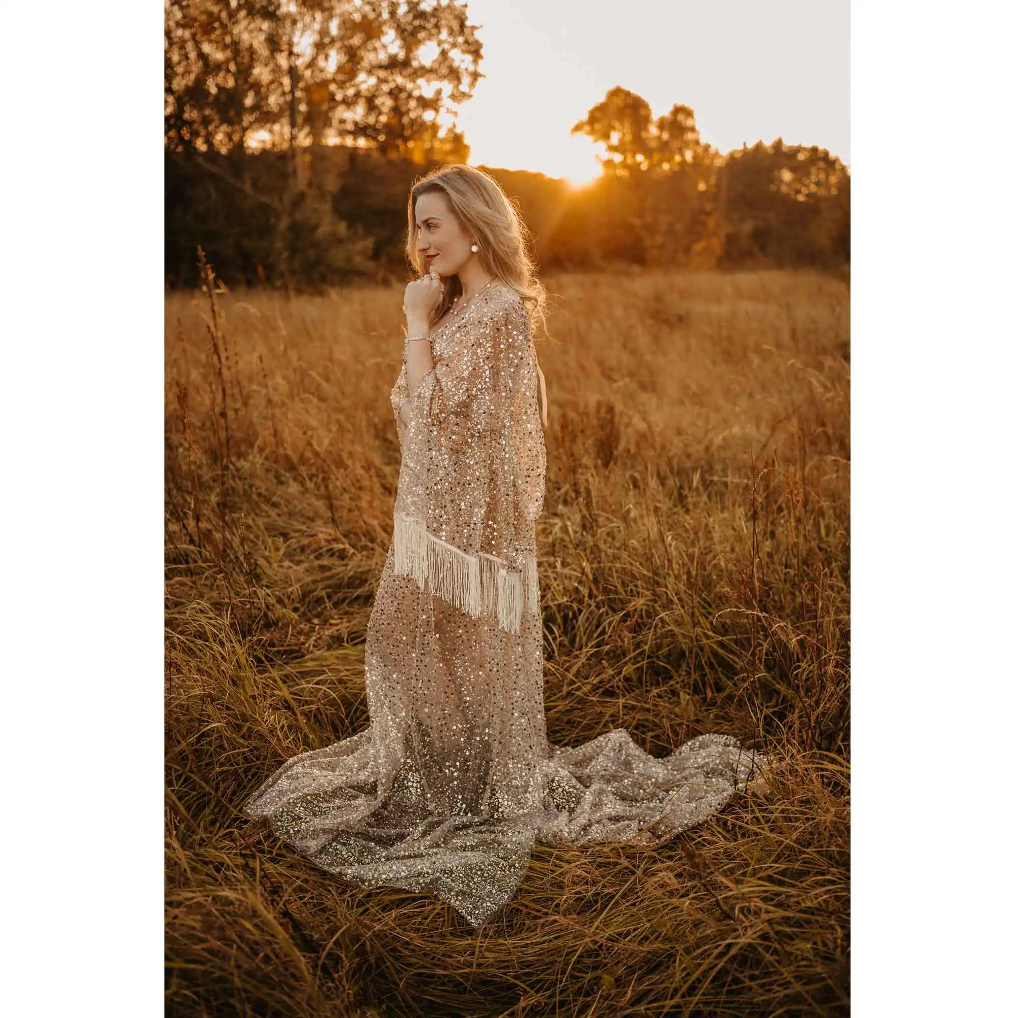 Don&Judy Tulle Embroidery Dress For Pregnant Woman Sequin, Pearl Tassel Dress Sexy V Neck Clothing For Evening Party - view 3