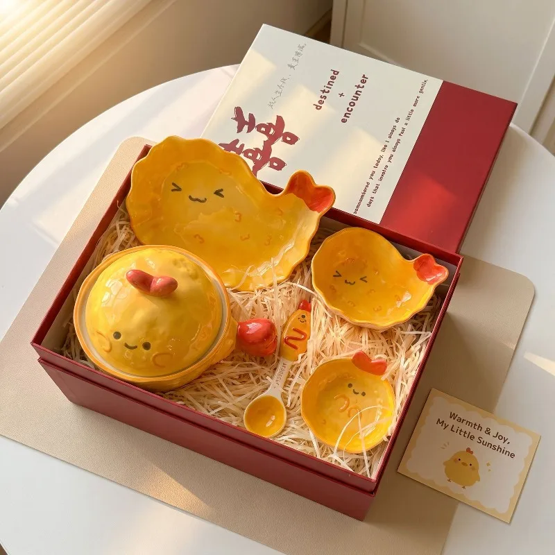 wedding tableware gift box ceramics, 5-piece set of bowls and plates for one person, household tableware, rice bowls and plates