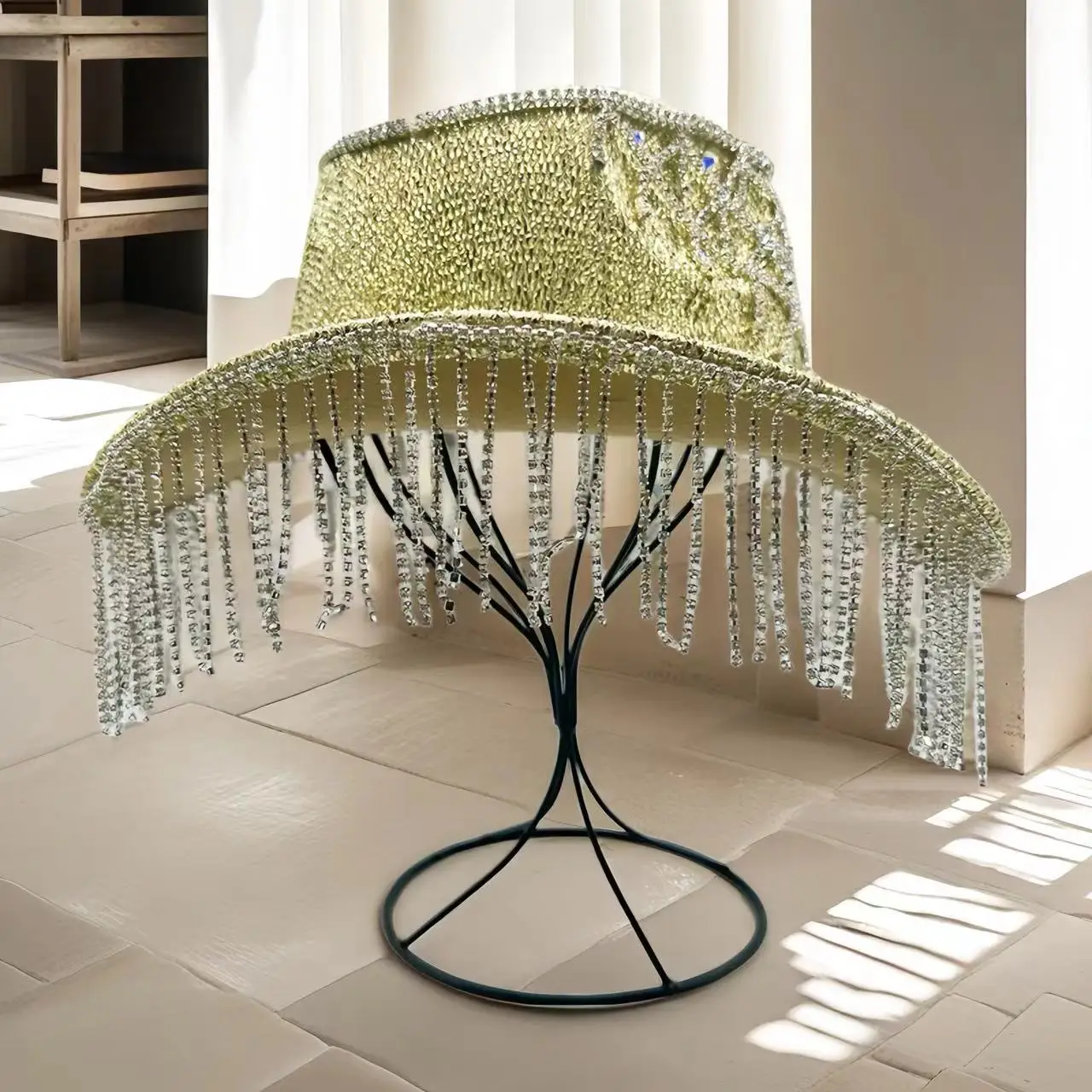 HongLuan Brokatowy Kapelusz Kostiumowy dla Dorosłych i Kapelusze Kowbojskie z Cyrkoniami dla Kobiet, Akcesoria do Cosplay Kowbojki i Kapelusz Kowbojski