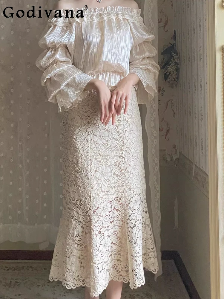 

LOLITA Temperament Slash Neck Elegant Versatile Sexy Shirt Fashion Loose Sweet Woman Long Sleeve Solid Color College Shirts