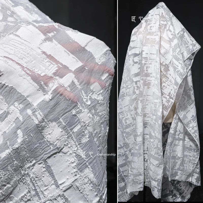 

Потряная жаккардовая ткань, белая текстура, сетка, креативная дизайнерская ткань для одежды, ткань для шитья одежды своими руками, материал для метров