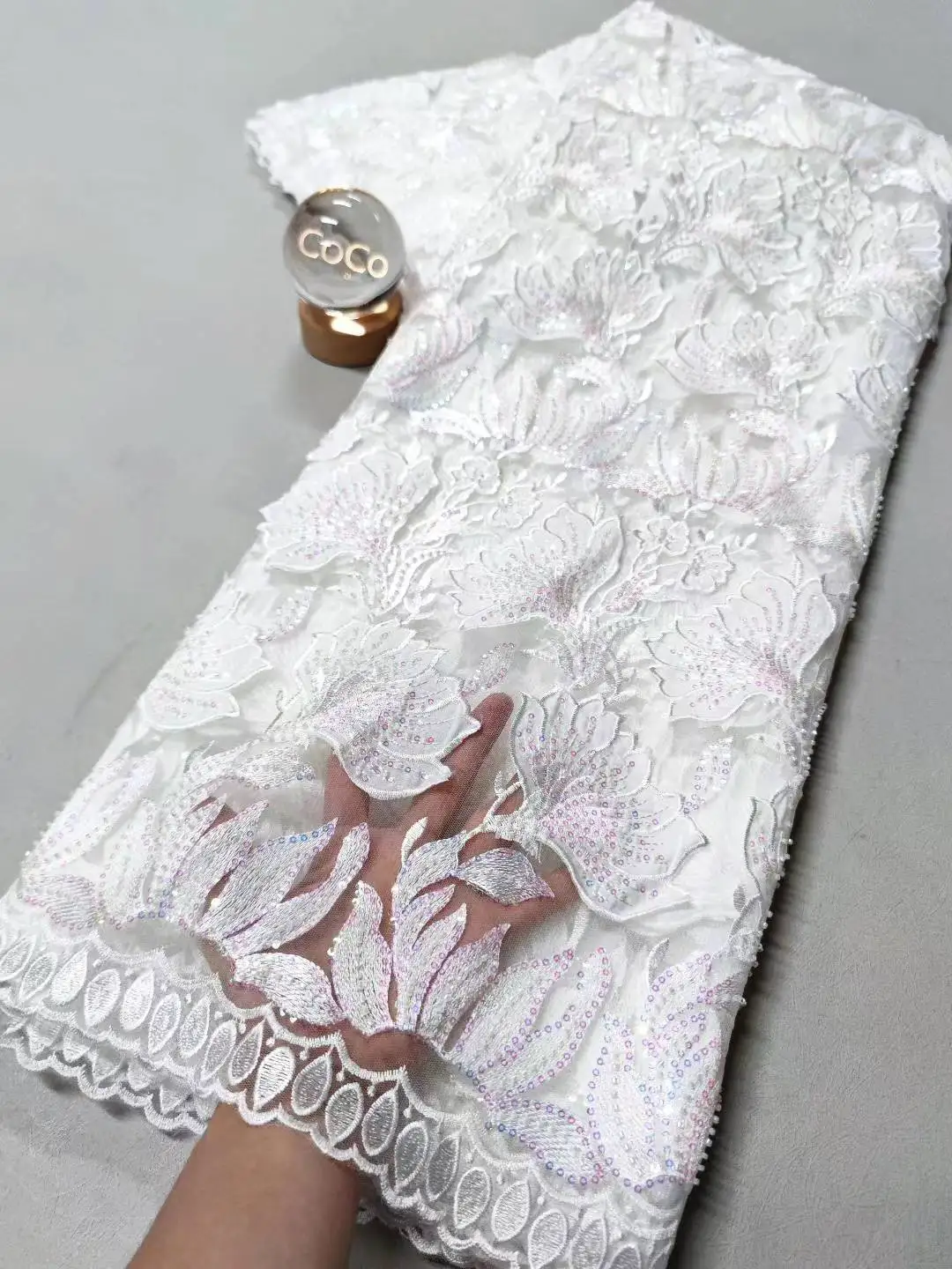 

2025 African Nigerian High-Quality Sequins Tulle Lace Fabric for Prom Dresses Beads Embroidery Sewing Net Cloth 5Yard XL108