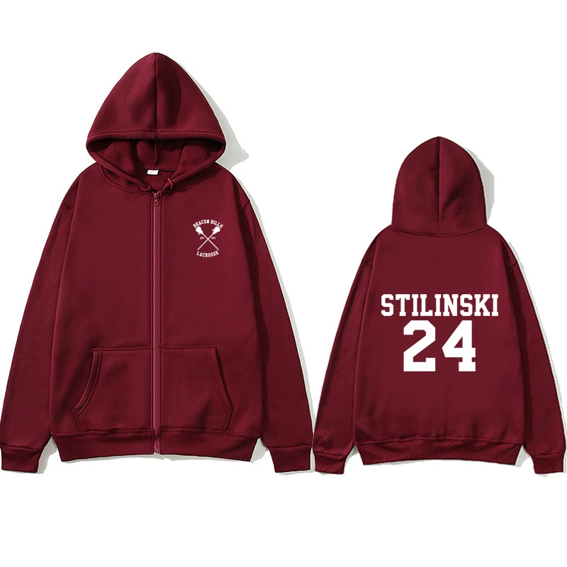 Stilinski 24 Zipper Hoodie Oversized Zipper Hoodie Streetwear Women's Sweatshirt Pocket Long Sleeve Stilinski 24 Zipper Hoodie