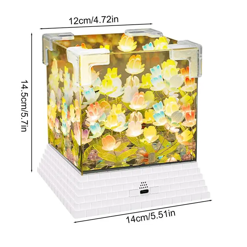 Flower Sea Desk Lamp Floral Desk Lamp Ornaments Cube Bedside Night Light Decorative Glass LED Night Vibe Lamp Creative For