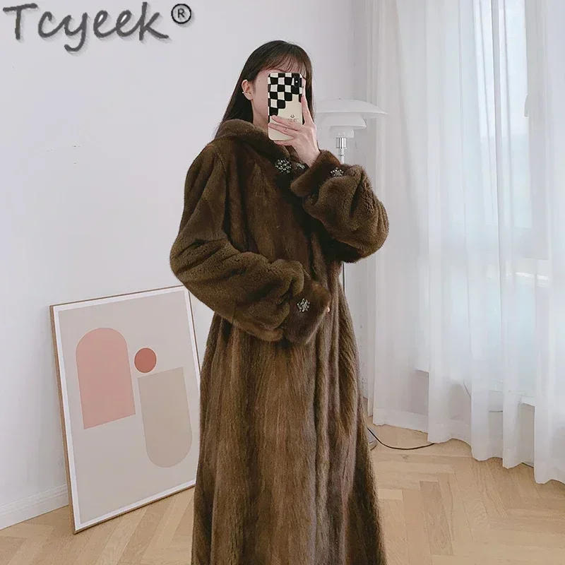 Tcyeek Luxury Natural Mink Fur Coat Women Fashion Real Fur Jacket Ladies Whole Mink 2023 Mid-length Winter Women's Fur Jackets