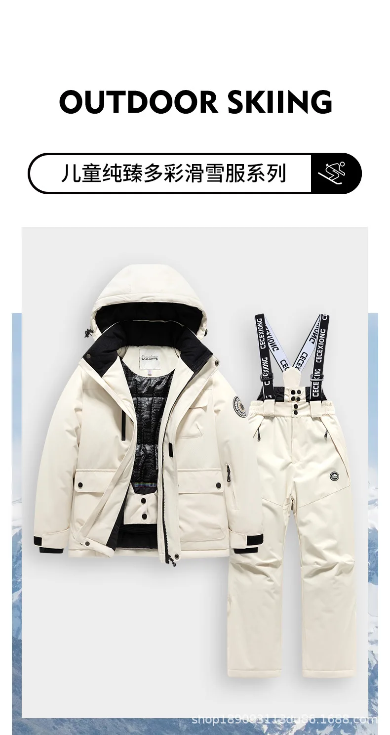 

2025Детский комплект лыжного костюма для мальчиков и девочек, утолщенная водонепроницаемая ветрозащитная и теплая детская лыжная одежда и штаны, полный комплект OT4