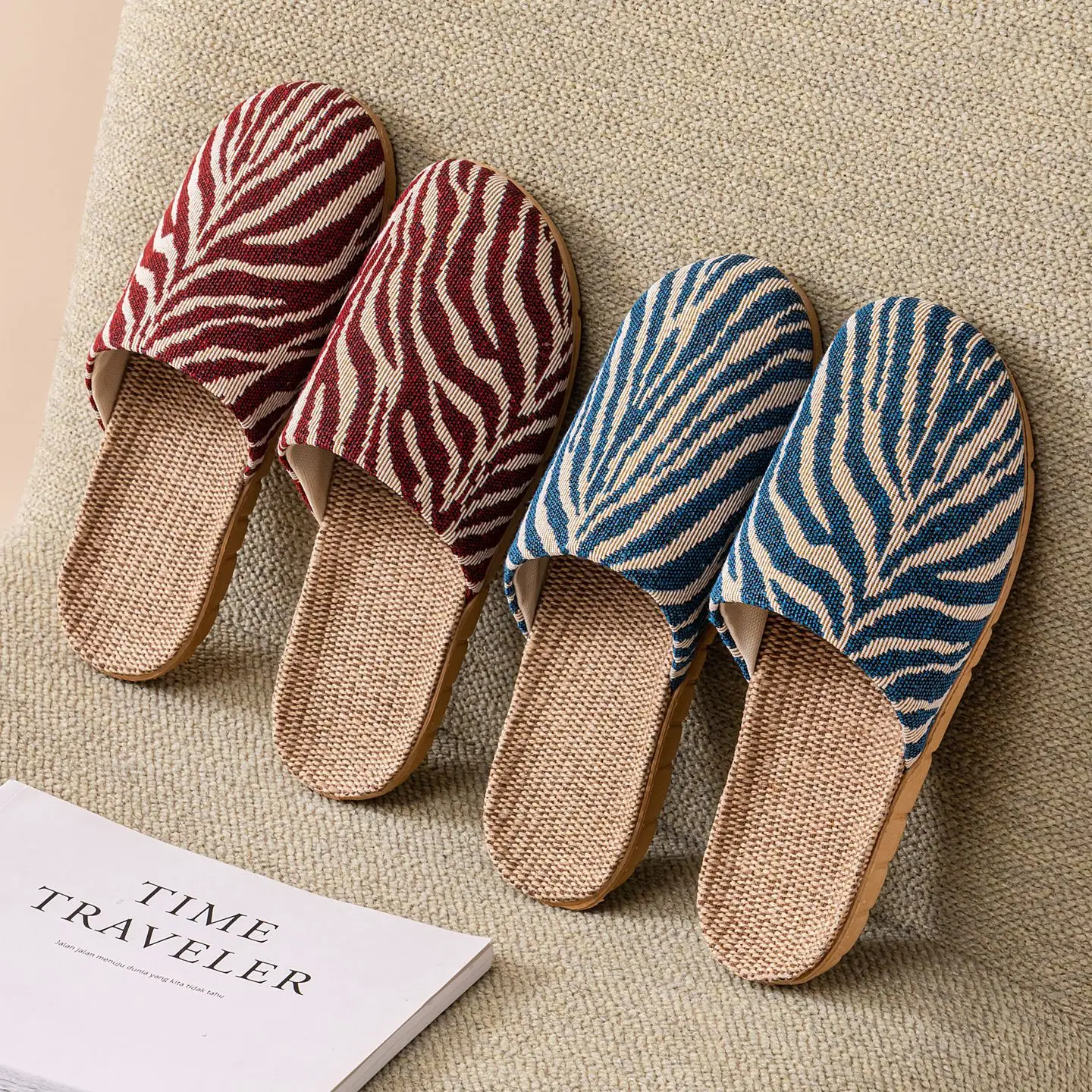 

New Four-season Bag Head Linen Slippers Household Men's Silent Non-slip Indoor Cotton and Linen Cool Slippers Women's Home
