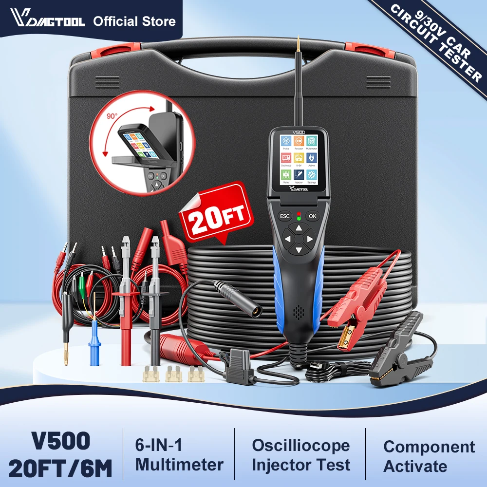 VDIAGTOOL V500 Tester Obwodów Elektrycznych Samochodowych 9-30V z Oscyloskopem, Multimetrem, Testerem Wtryskiwaczy i Przekaźników