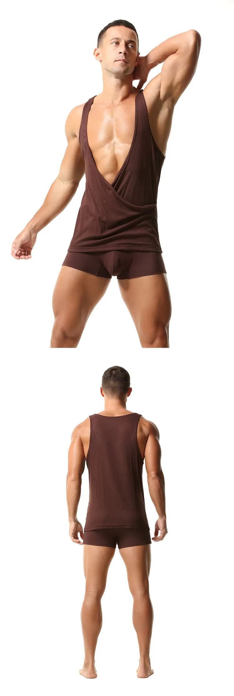 TAUWELL Herren-Tanktop mit geripptem Wickel-Design und tiefem V-Ausschnitt, ärmelloses Muskelshirt aus weichem Stretch-Gewebe für Fitness und Freizeit – Detail 8
