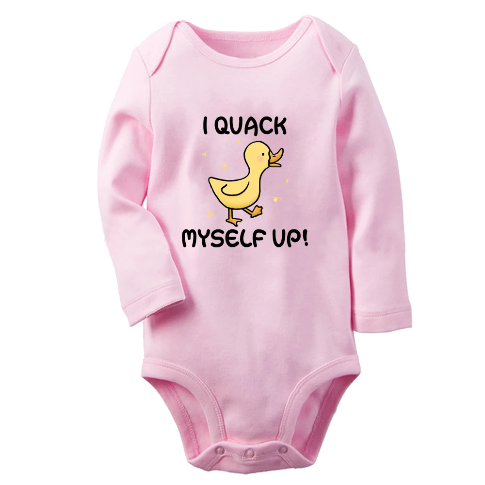 I Quack Myself Up Fun Graphic Baby Bodysuit Cute Boys Girls Rompers Infant Long Sleeves Jumpsuit Newborn Soft Clothes