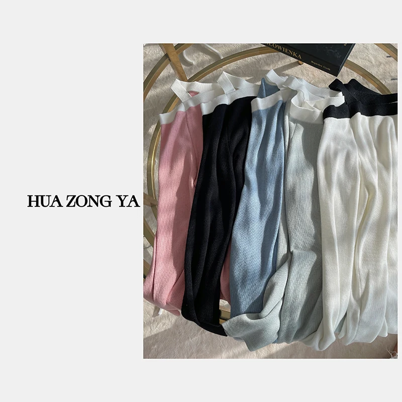 

Тонкий однотонный вязаный свитер на осень 2023 года, новый дизайн, облегающий топ, повседневный стиль, корейская версия