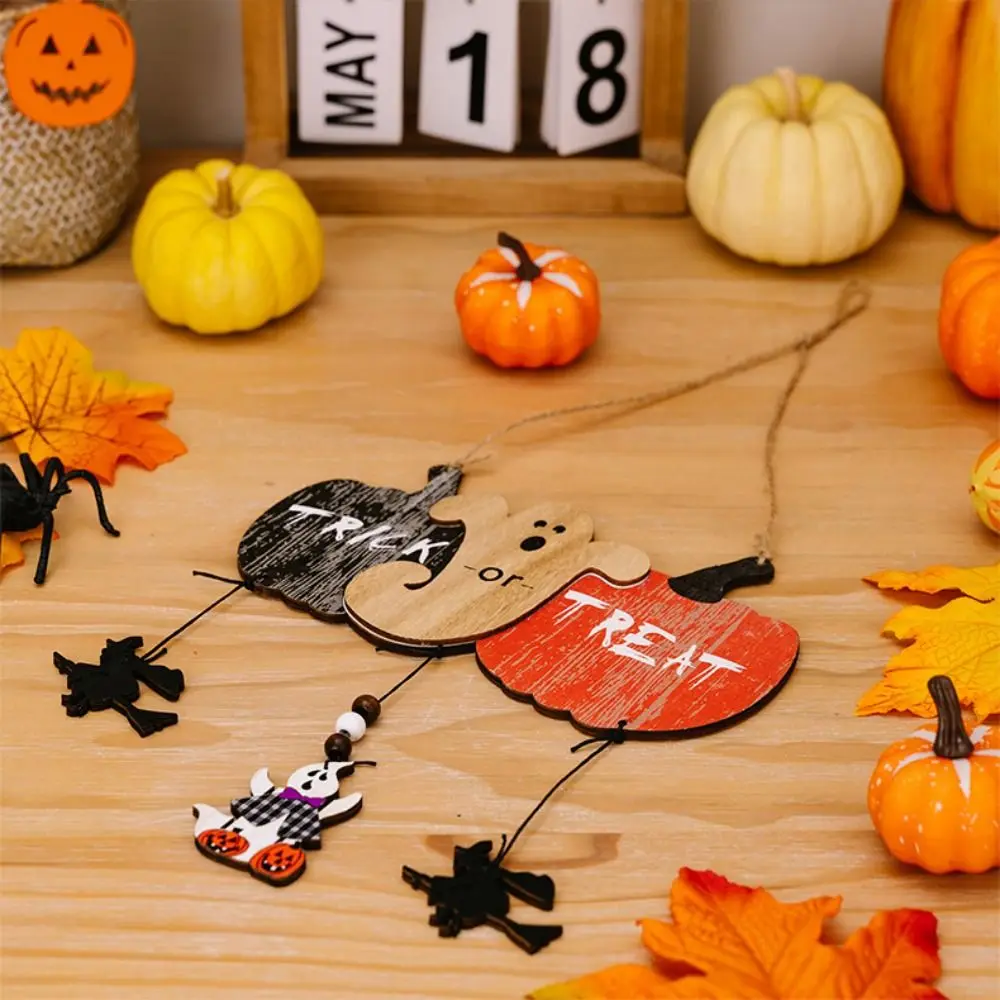 2pcs/set Decorative Halloween Wooden Pendants Witch Colorful Pumpkin Hanging Pendant Ghost Bat Party Ornament