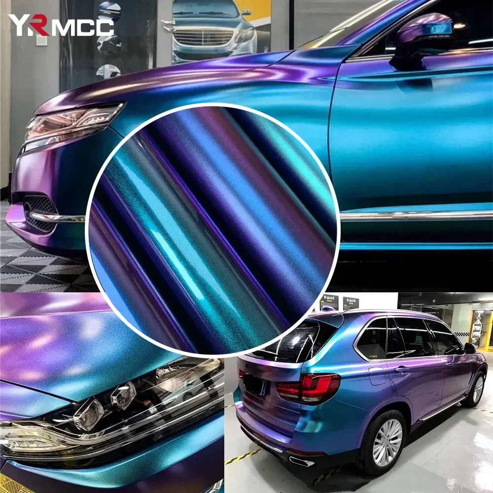 Glossy Chameleon Car Wrap Stickers Color Change Vinyl Film Blue Purple Bubble Free Wrapping Film Motorcycle Car Accessories