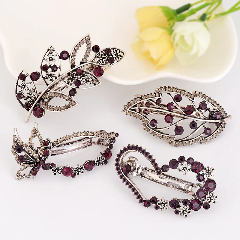 ALTOBEFUN New Fashion Women Crystal Floral Barrettes For Ladies Hair Clips Girls Elegant Jewelry Bridal Hairpins AE028