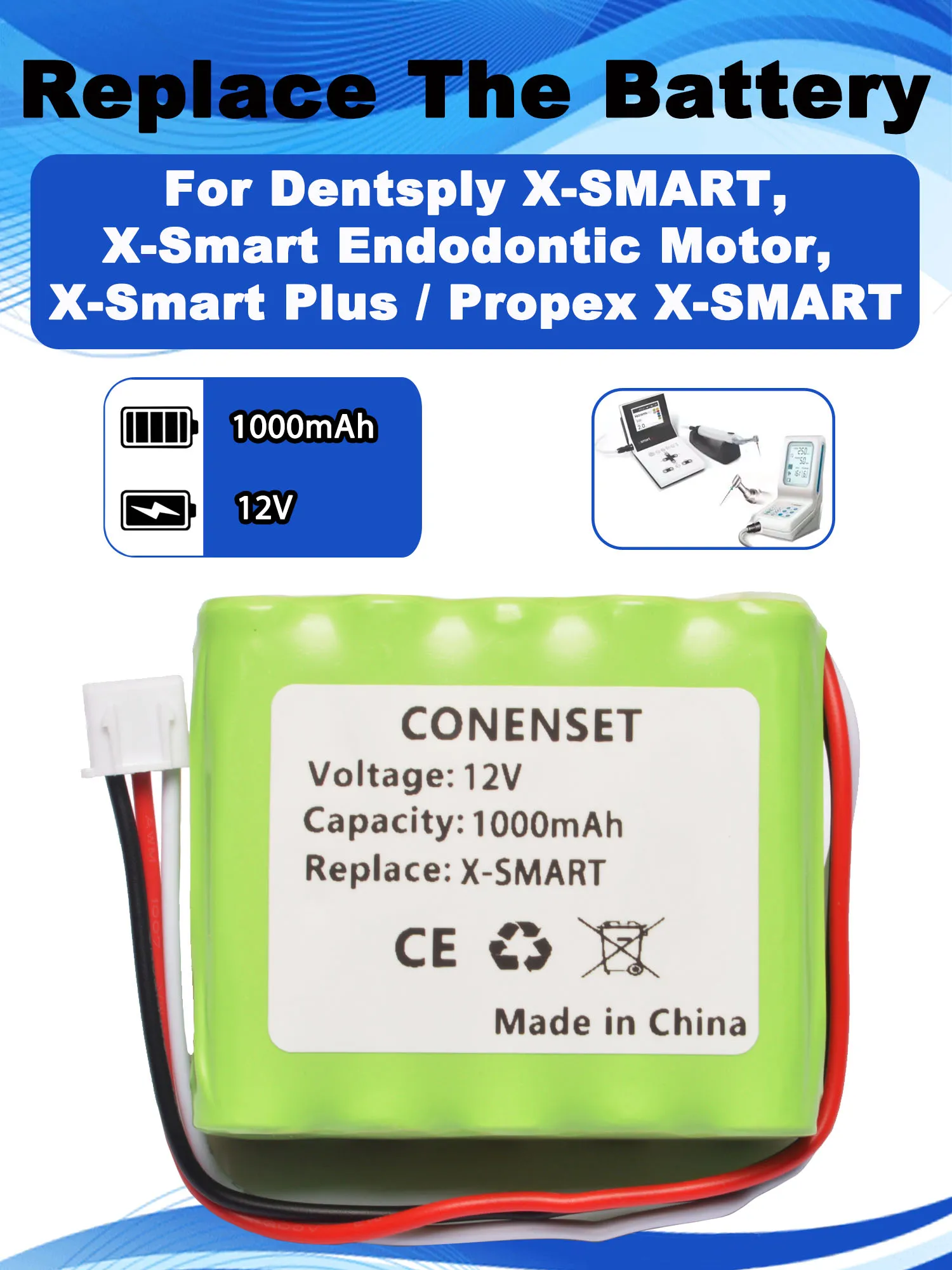 12V 1000mAh Replacement Battery For Dentsply PROPEX X-SMART Endodontic Motor X-Smart Plus