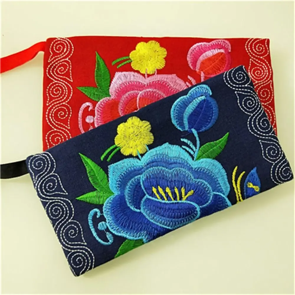 Handmade Women Handbags Elegant National Style Soft Long Wallets Zipper Embroidered Flower Cosmetic Handbag