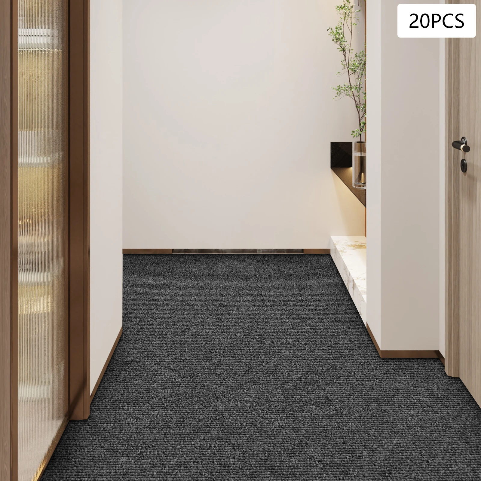 20PCS 50*50cm Black Grey Self-Adhesive Anti Slip Splicing Block Floor Rug Mat Carpet Soft Surface for Bedroom Livingroom Corrido