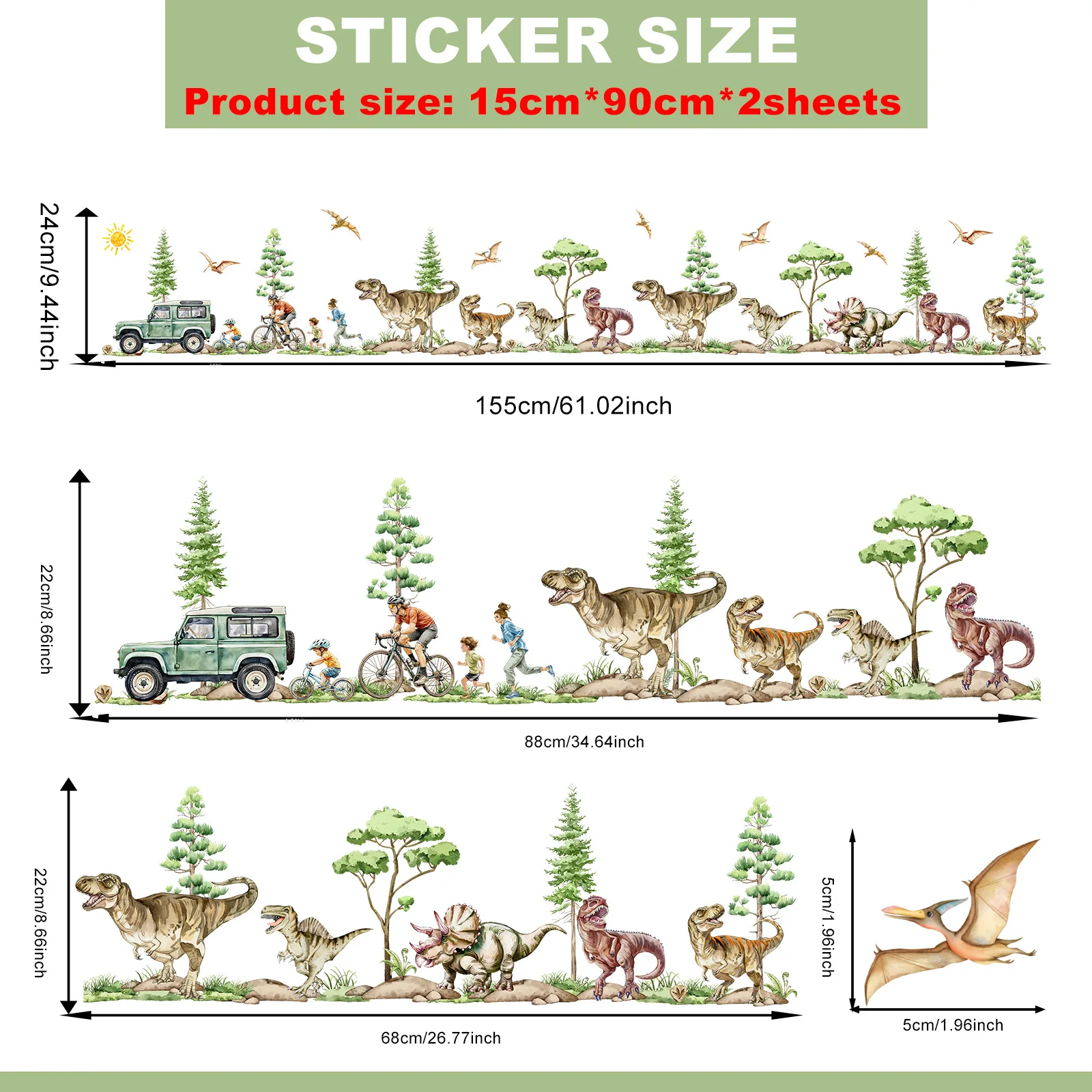 Watercolor Dinosaur Animal Forest Tree Wall Stickers Adventure Travel Jungle Woodland Wall Decal Bedroom Baby Nursery Decor