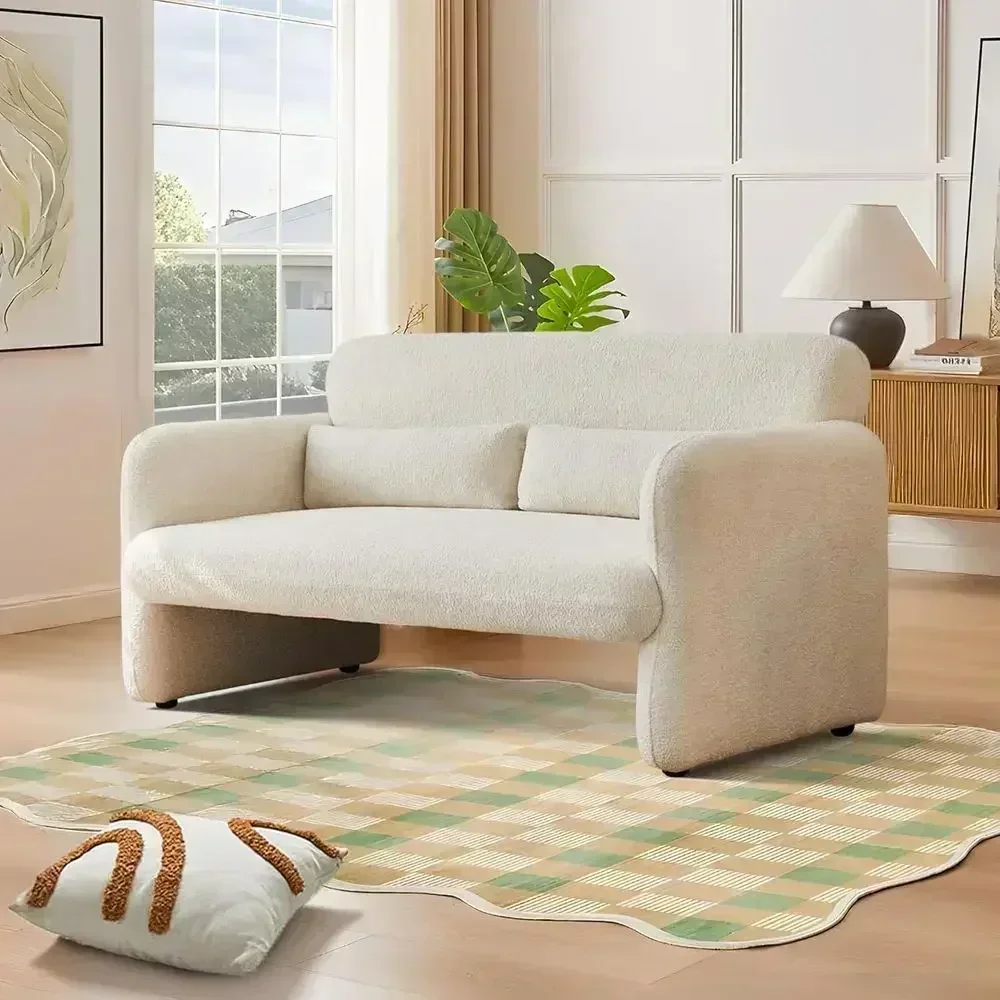 Upgraded Lambswool Fabric 2-Seater Loveseat Sofa, Solid and Easy to Install, Suitable for Living Room or Bedroom, Beige