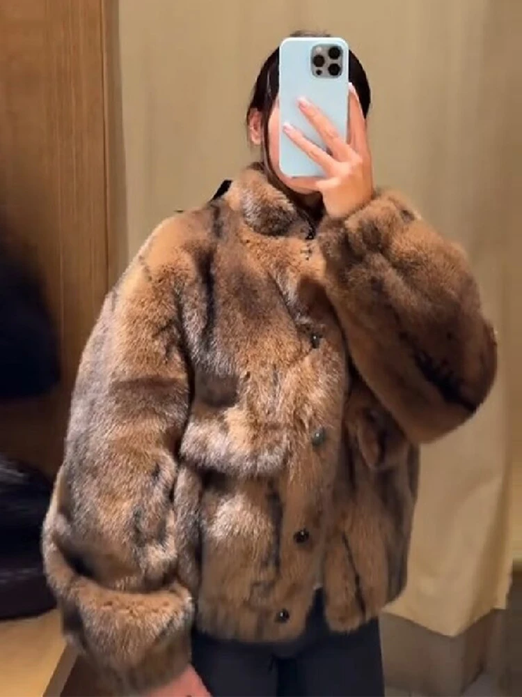 Women Elegant Trendy Faux Fur Winter Warm Coat Vintage Long Sleeved Single Breasted Thick Jacket New Commute High Street Outwear