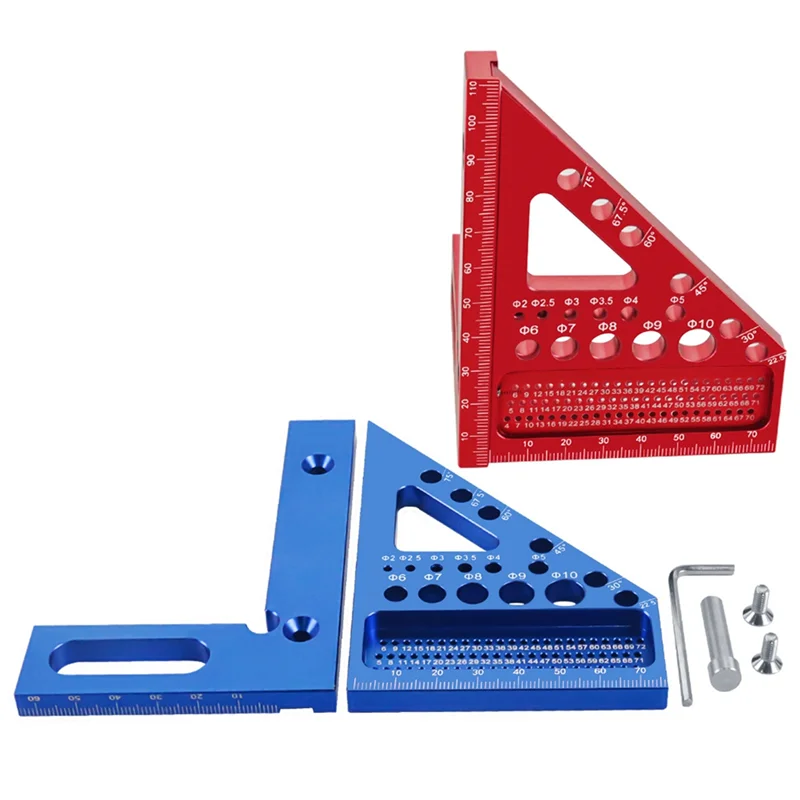 ETRT Woodworking Square Protractor, Woodworking Square With Dowel Pins,Aluminum Alloy Miter Triangular Ruler,Angler Scriber