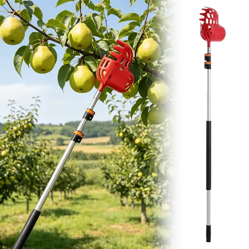 Manual Fruit Picker Telescopic Aluminum Alloy Pole Customizable OEM Plastic Basket Picking