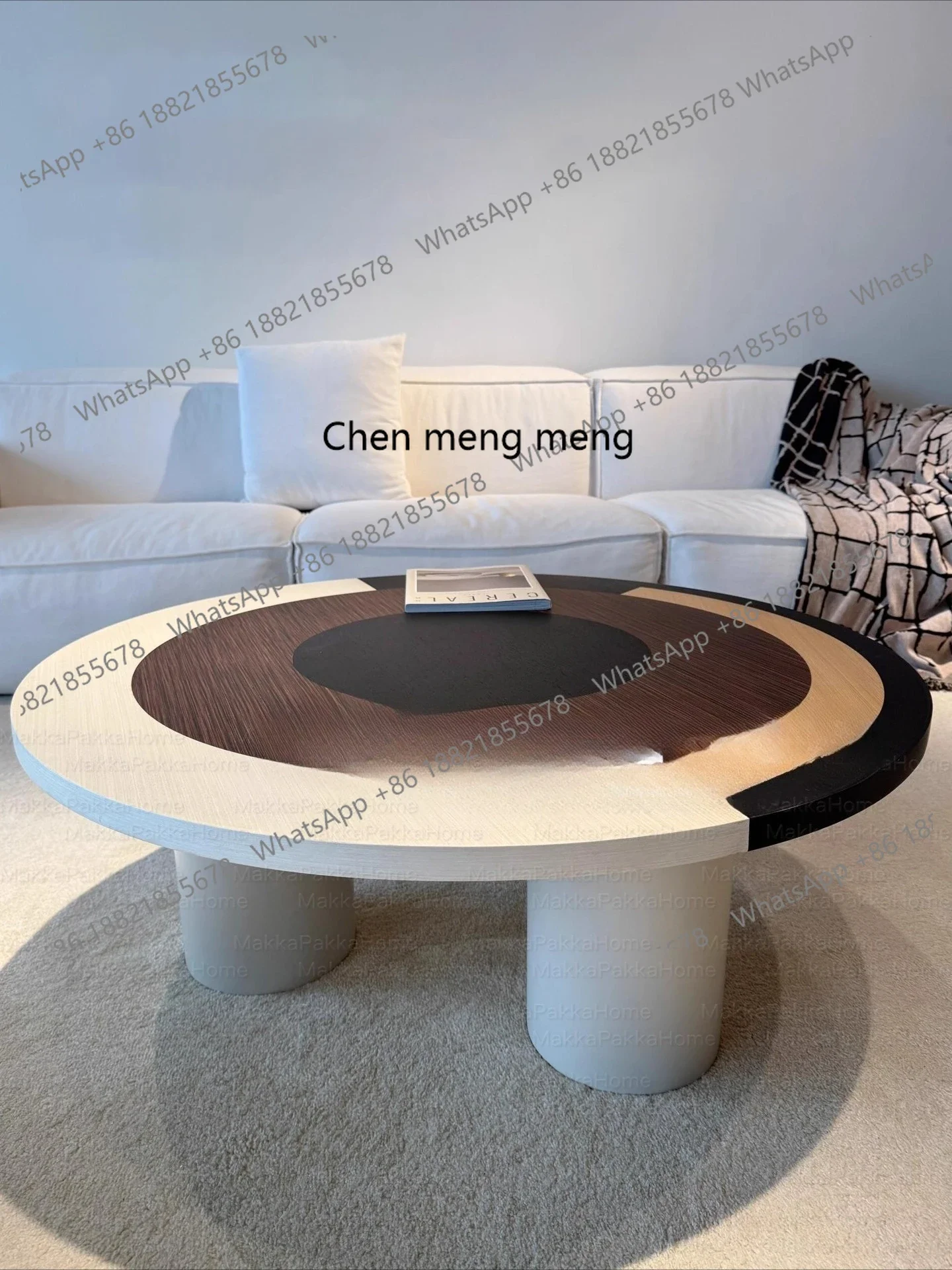

Medieval style round solid wood color matching coffee table design home living room modern simple coffee table