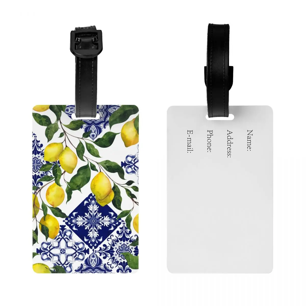 Custom Blue Tile Lemon Luggage Tags for Travel Suitcase Privacy Cover Name ID Card