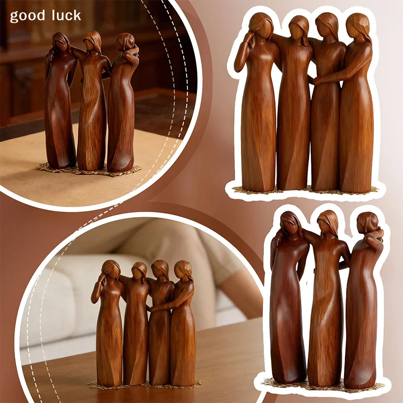 Natural Texture Sculpture Sisters By My Side Resin Figurine Hand-painted Friendship Sculpture Friend Sister Birthday For Women