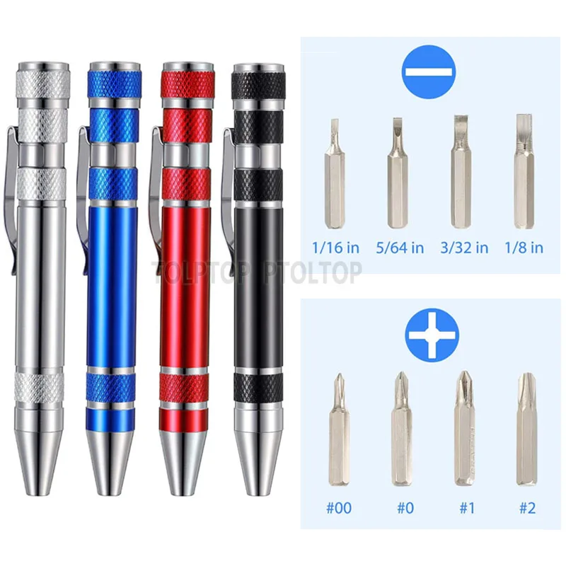 

Hot Portable 8 in 1 Aluminum Pen Style Screw Driver Multi-Tool Precision Mobile phone Repair Screwdriver Set Bits for Repairing