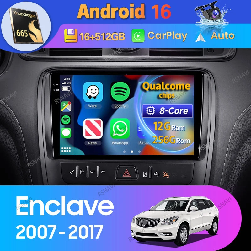 Android 16 Car Radio GPS For Buick Enclave 2007 2008 - 2017 Carplay Auto Navigation DVD Video DSP 360 Camera 2 Din Stereo Player