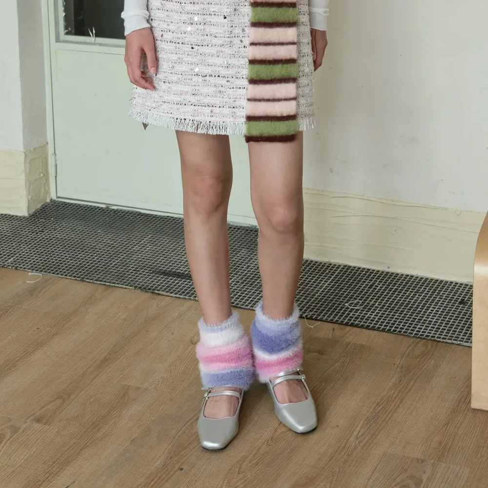 

Вязаные гетры из искусственного меха с градиентом для женщин, весна-осень, асимметричные, в японском стиле Y2K, на щиколотку【Разные цвета】
