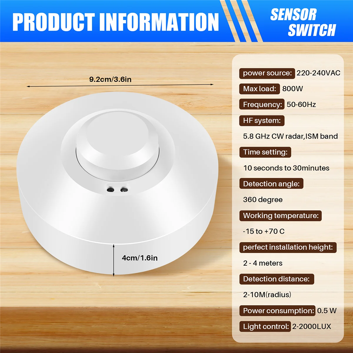 220V 800W Microwave Sensor Pir Occupancy Body Motion Detector Light Switch-Elect