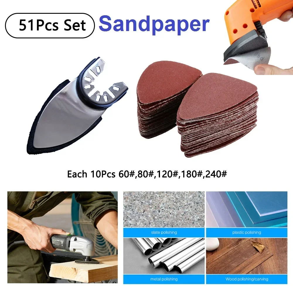 

51pcs Abrasive Sandpaper Kit Oscillating Tool Detail Finger Sanding Pads 80/120/180/240 Grit Sanding Disc for Woodworking