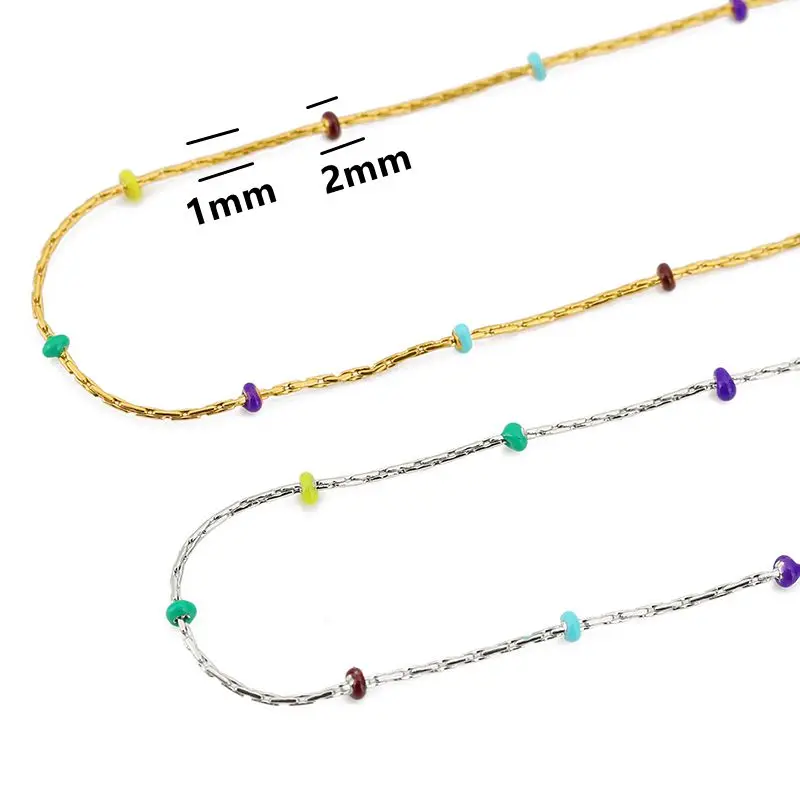 2 Meters 1mm Stainless Steel Colorful Enamel Clip Beads Thin Chain for DIY Bracelets Earrings Necklace Jewelry Making Supplies