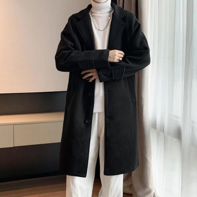 Oversize White Long Trench Coats For Mens Loose Korean Fashion Autumn 2022 Men\'s Winter Overcoats Black Woolen Long Jackets New