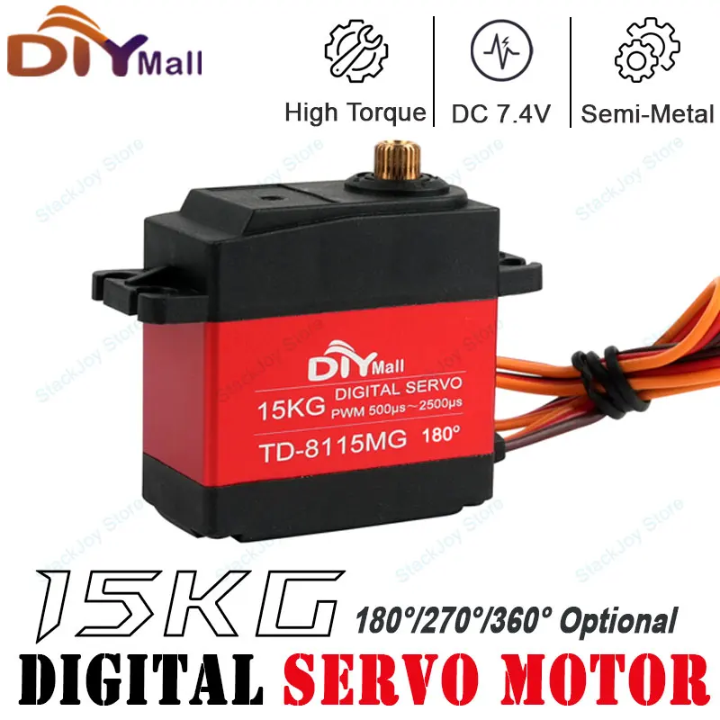 

TD-8115MG 15 кг цифровой сервопривод водонепроницаемый металлический редуктор 180/270/360 ° Высокий крутящий момент 0,09 с/60 ° Для радиоуправляемого автомобиля гусеничного робота DIY