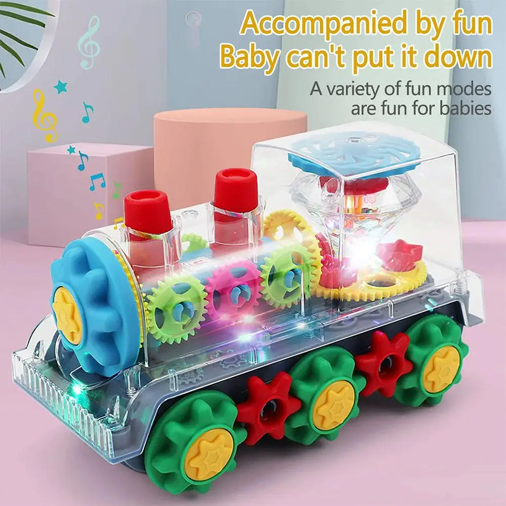 Train musical à lumière transparente avec lumière LED, jouets éducatifs précoces, bosse et Go, jouet lumineux pour enfants, voiture jouet W6W4