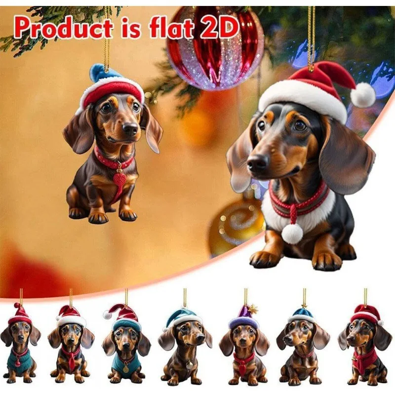 Cute Dog Christmas Ornaments Fun Dachshund Dog Hanging Pendant  Xmas Tree Decoration Graphic Design Pendant Home Car Decor