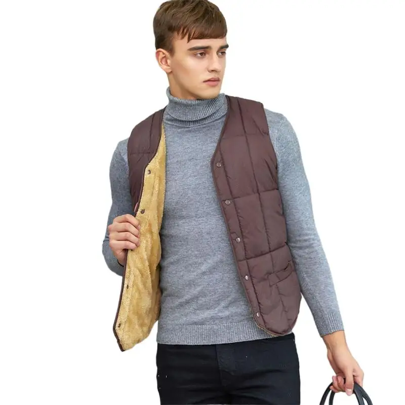 

High-quality Autumn Winter Men Lamb Velvet Lining Vest Hot Sale Men Casual Trend Waistcoat Windproof Warm Jacket Sleeveless Coat