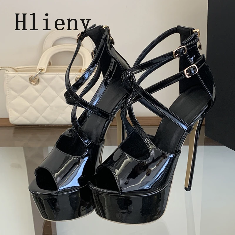 Hlieny Summer Fashion Platform Cross-Tied Buckle Strap Sandals Women Peep Toe Thin High Heels Stripper Shoes Zipper Sandalias