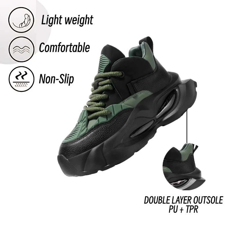 LiveDay Men's Chunky Sneakers Designer Soft Sole Casual Shoes Spring Microfiber Leather Upper Height-Boosting Platform