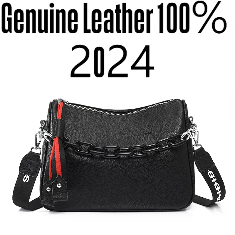 Luxury Solid Color Genuine Leather Women Shoulder Crossbody Bags 2024 Large Capacity Chain Ladies Handbags Female Messenger Sac