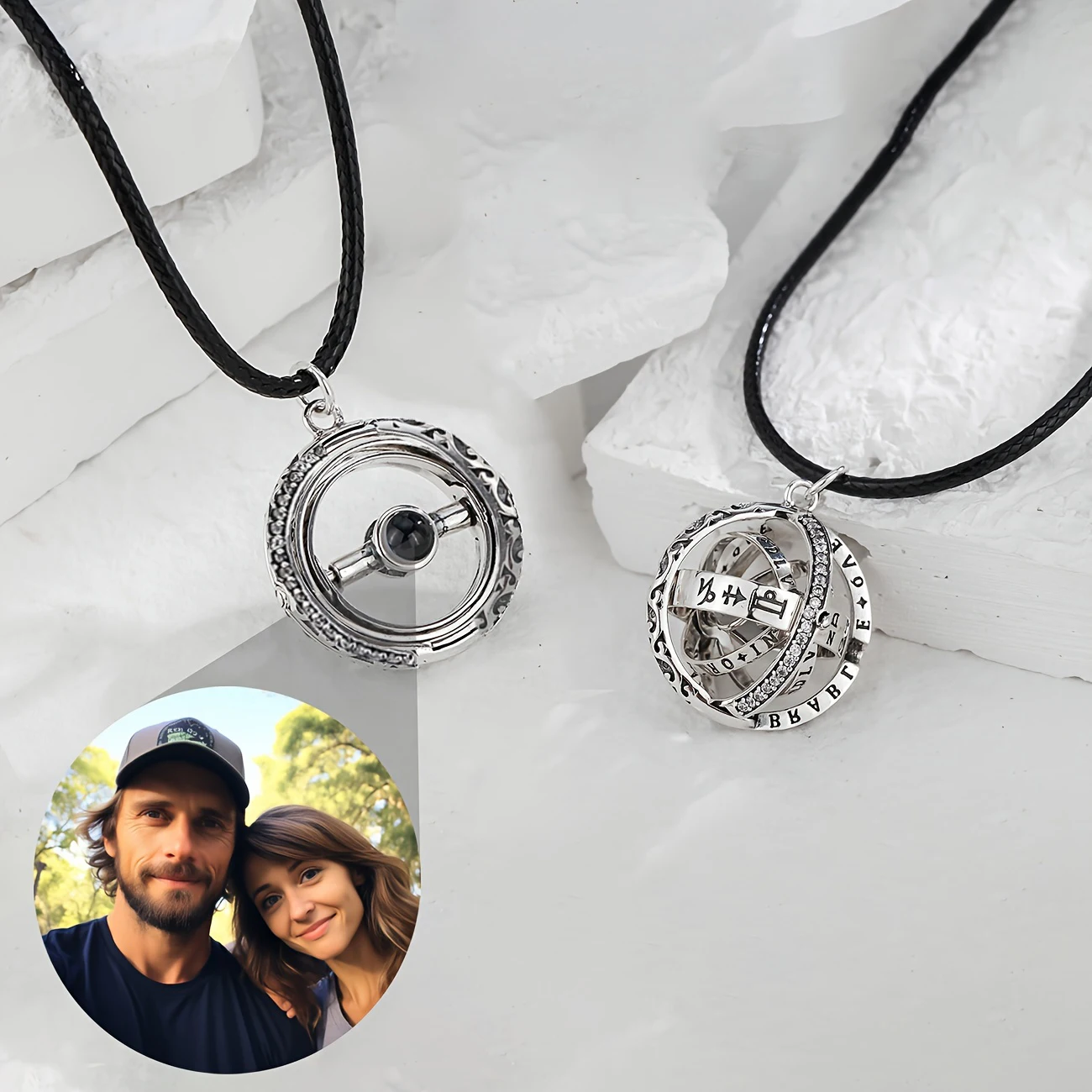 

Custom Color Photo Projection Necklace Deformed Astronomical Sphere Copper Pendant For Girlfriend Mom Christmas Birthday Gifts