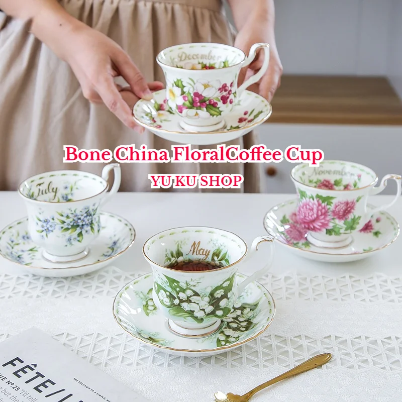 Bone China Retro Floral Coffee Cup Afternoon Tea Espresso Cups and Saucer European Phnom Penh Teacup High-grade Porcelain Gift