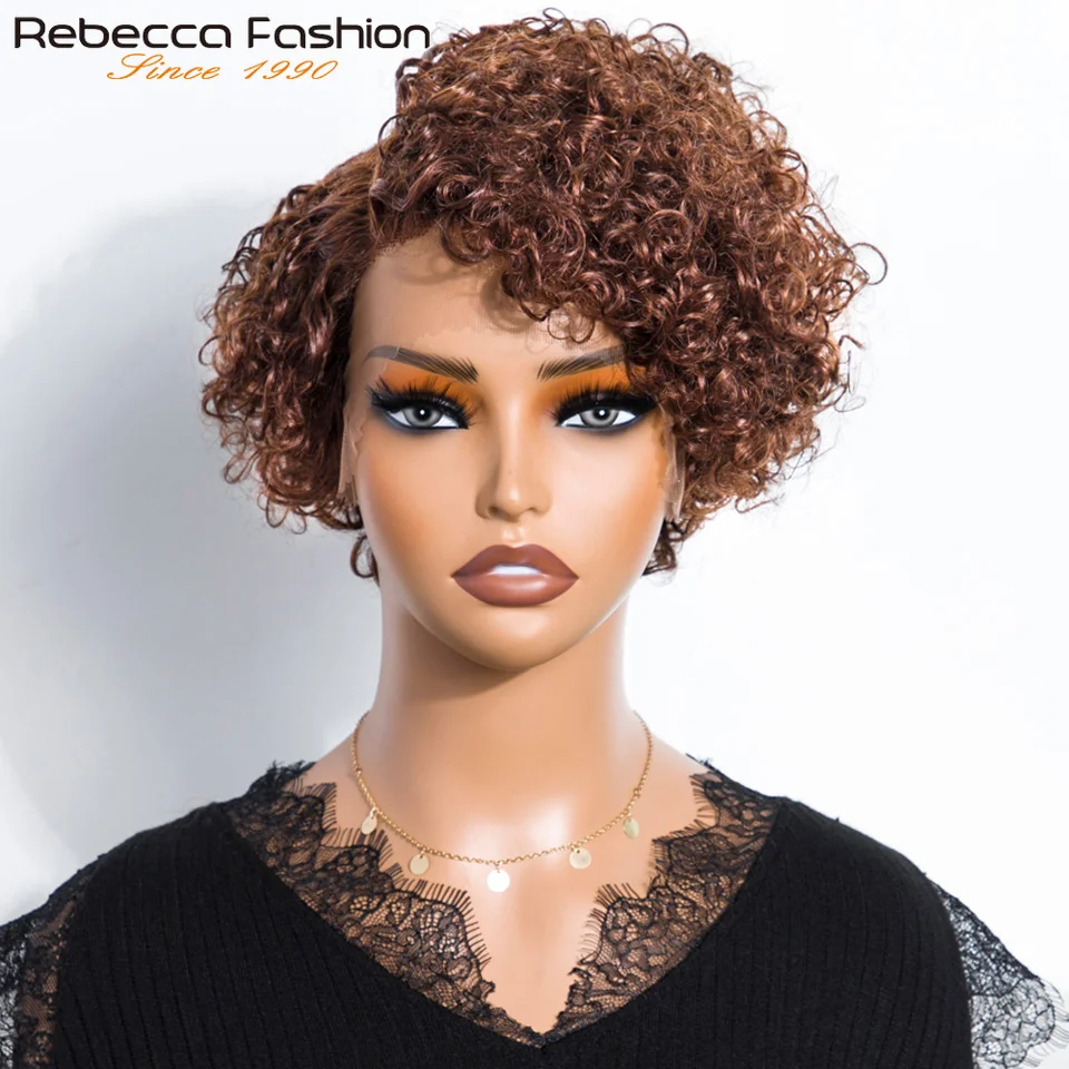 

Mixed Brown Pixie Cut Wig Short Bob Curly Human Hair Wig 13x1 Lace Front Deep Curly Hair Lace Wig Natural Hairline US Shipping