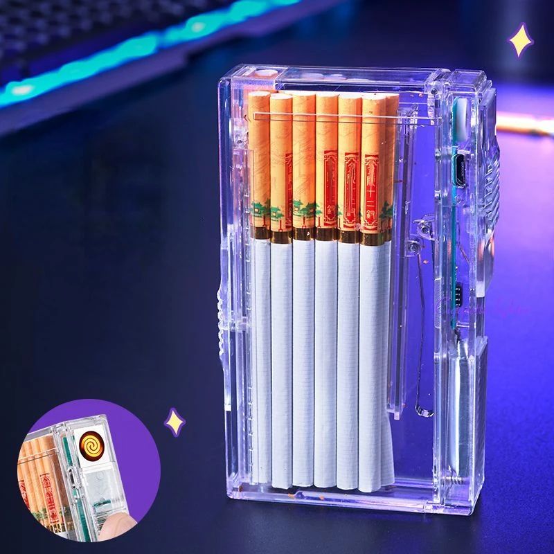 Portable Charging Ignition Cigarette Box with 20 Fine Branches Automatic Bullet Smoke Anti-pressure Windproof and Moisture-proof