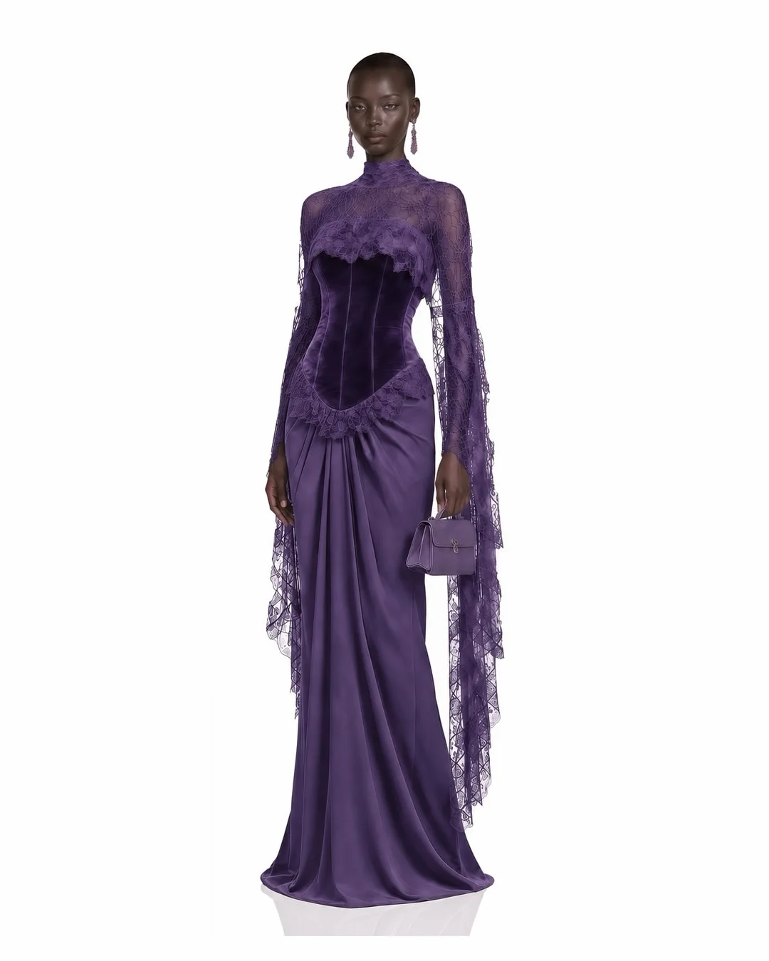 Elegant Paty Dresses Purple Satin Evening Dresses For Women Lace Corset Draped Mermaid Prom Dresses Wedding Dresses Bride
